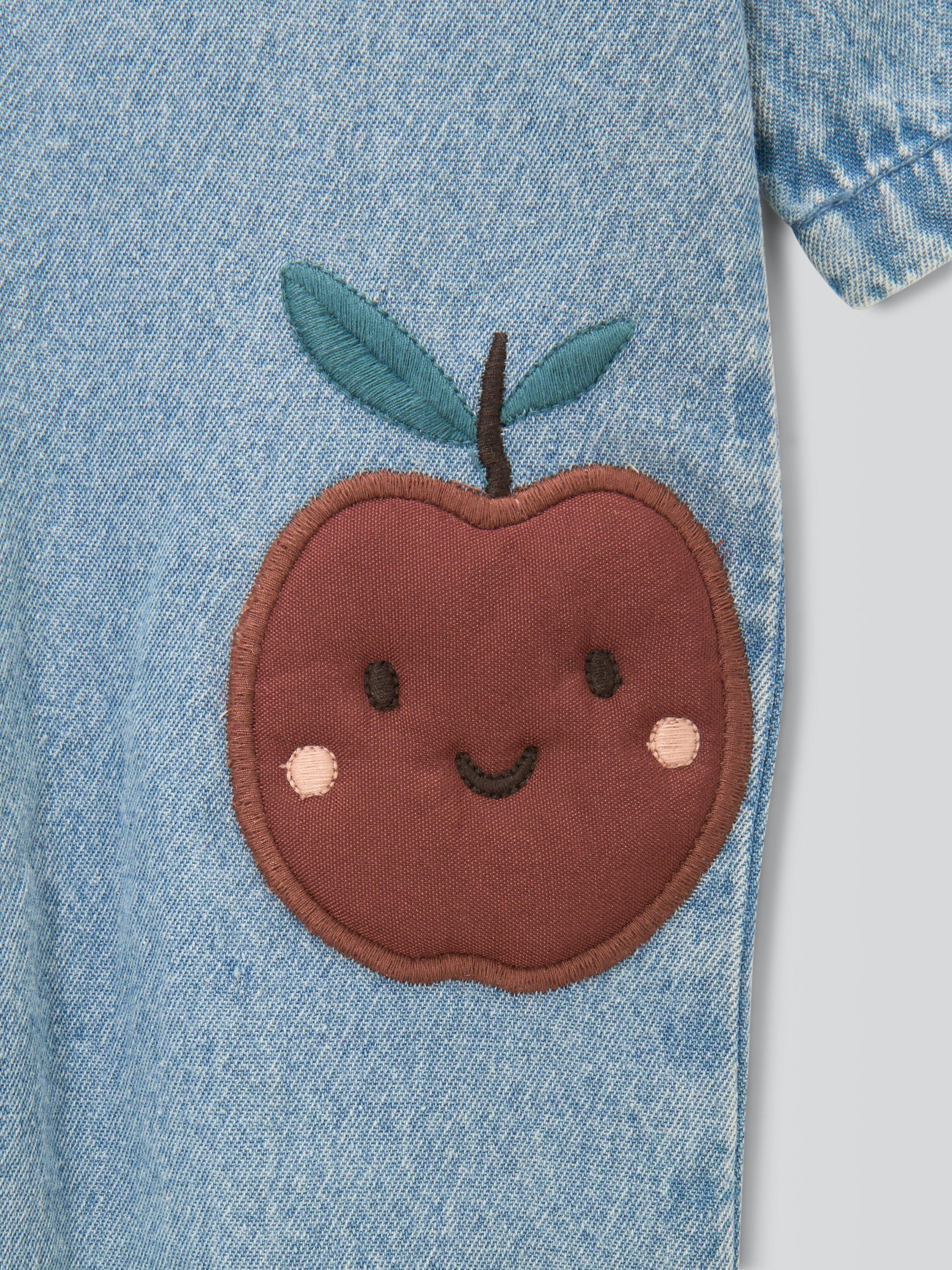 Product image 3 of 3, which shows John Lewis Baby  Apple Denim Romper, Blue, 0-3 months