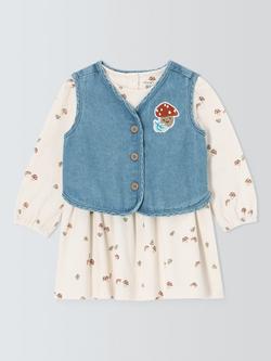 John Lewis Baby Mushroom Dress & Denim Gilet Set, Blue, Blue