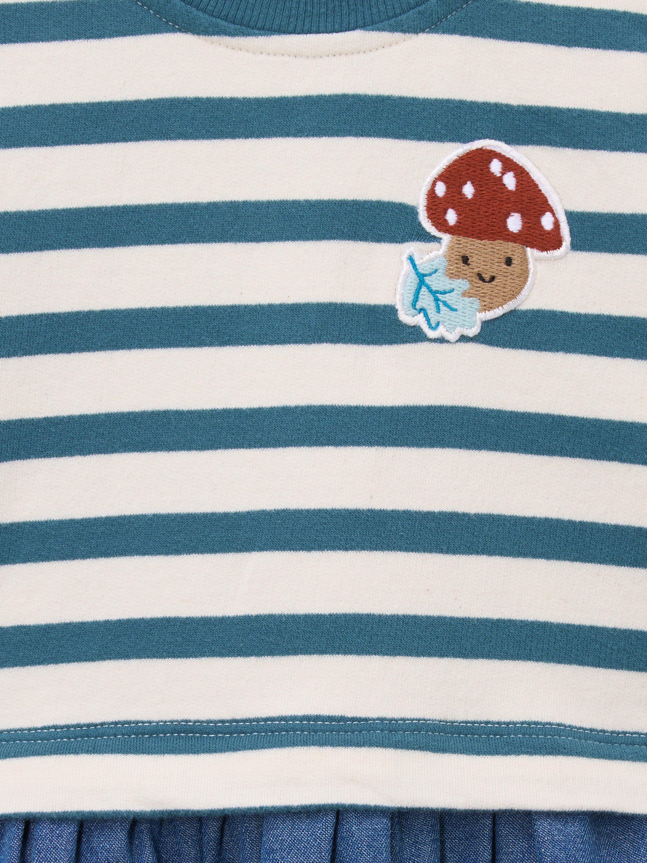 Product image 3 of 3, which shows John Lewis Baby Stripe Denim Dress, Blue, 0-3 months