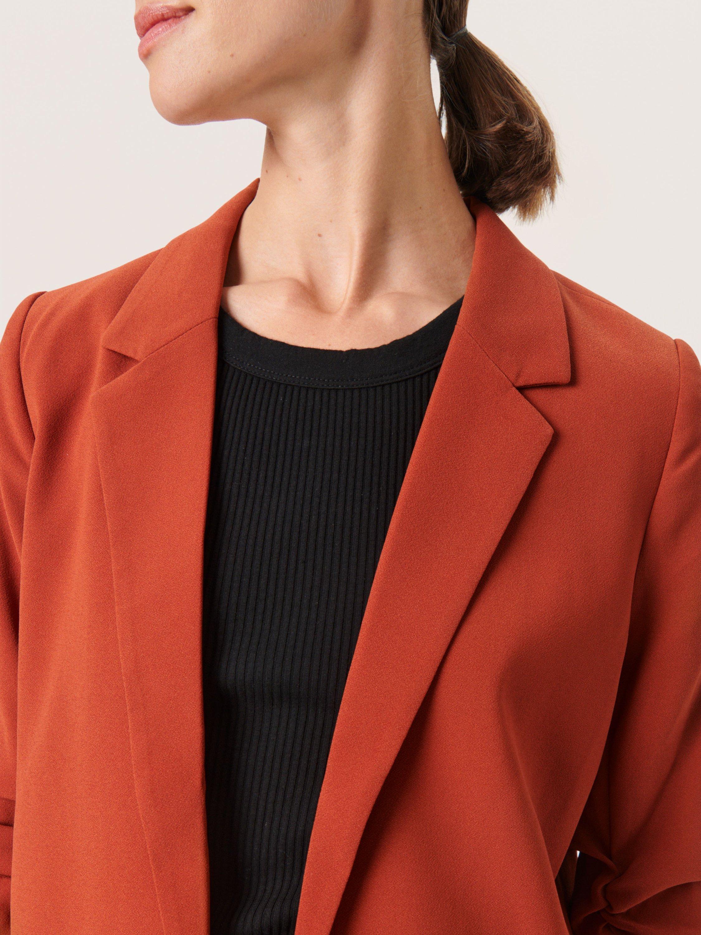 Product image 4 of 6, which shows Soaked In Luxury Shirley Ruched Sleeve Blazer, Picante, XS
