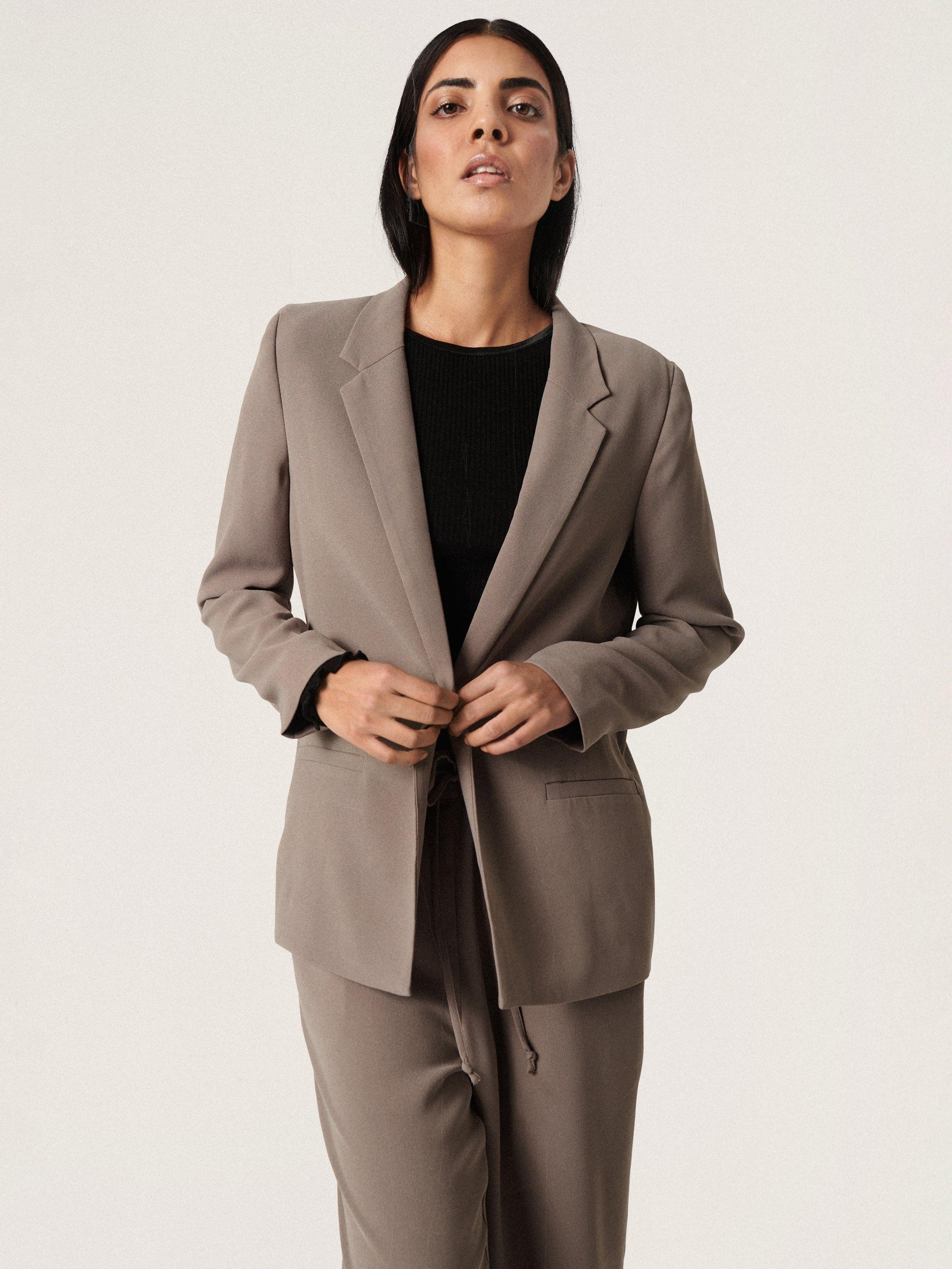 Product image 3 of 3, which shows Soaked In Luxury Shirley Long Sleeve Blazer, Brindle, XS
