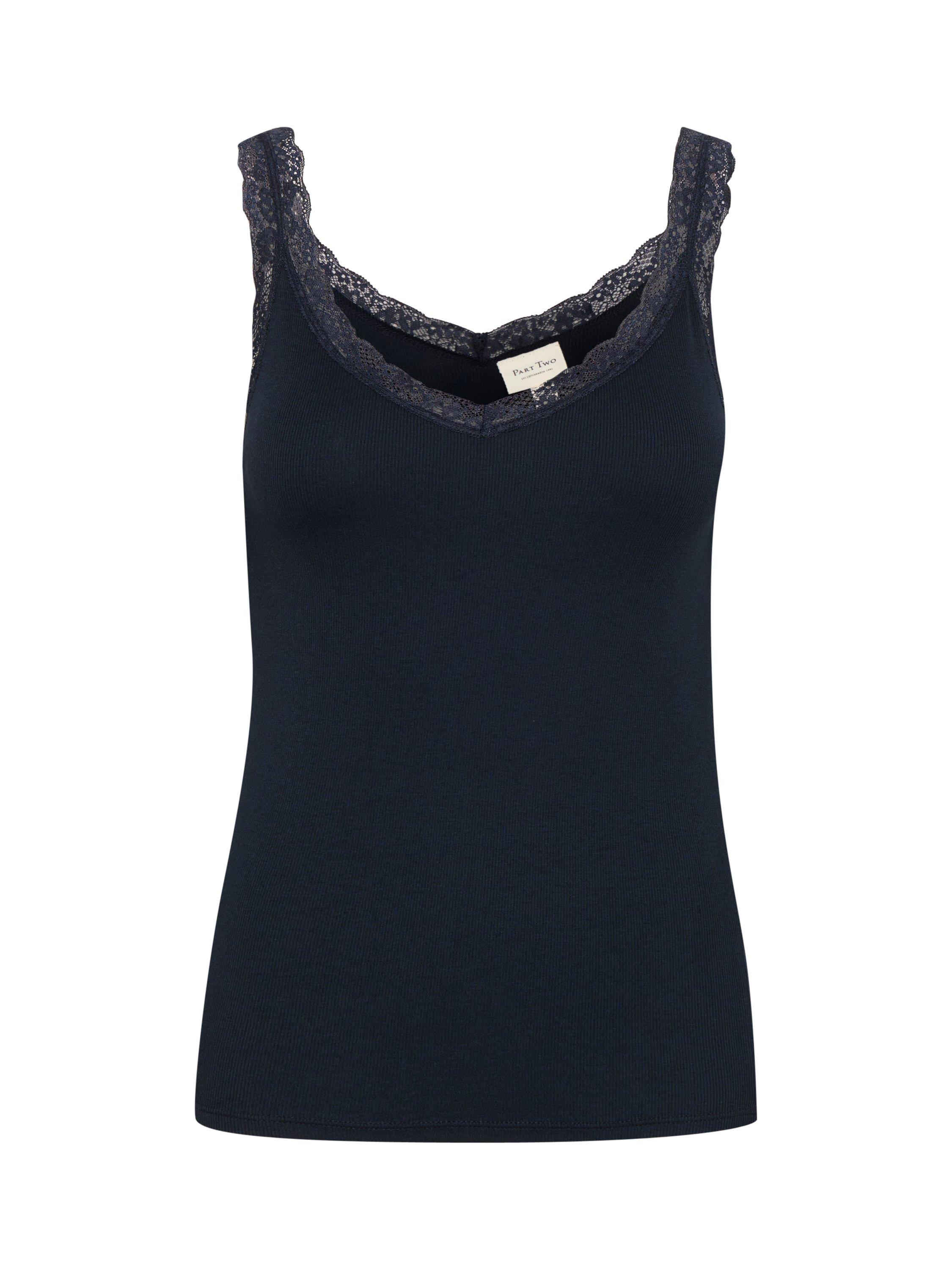 Product image 5 of 6, which shows Part Two JelonaPW Lace Trim V-Neck Slim Fit Vest Top, Navy, XS