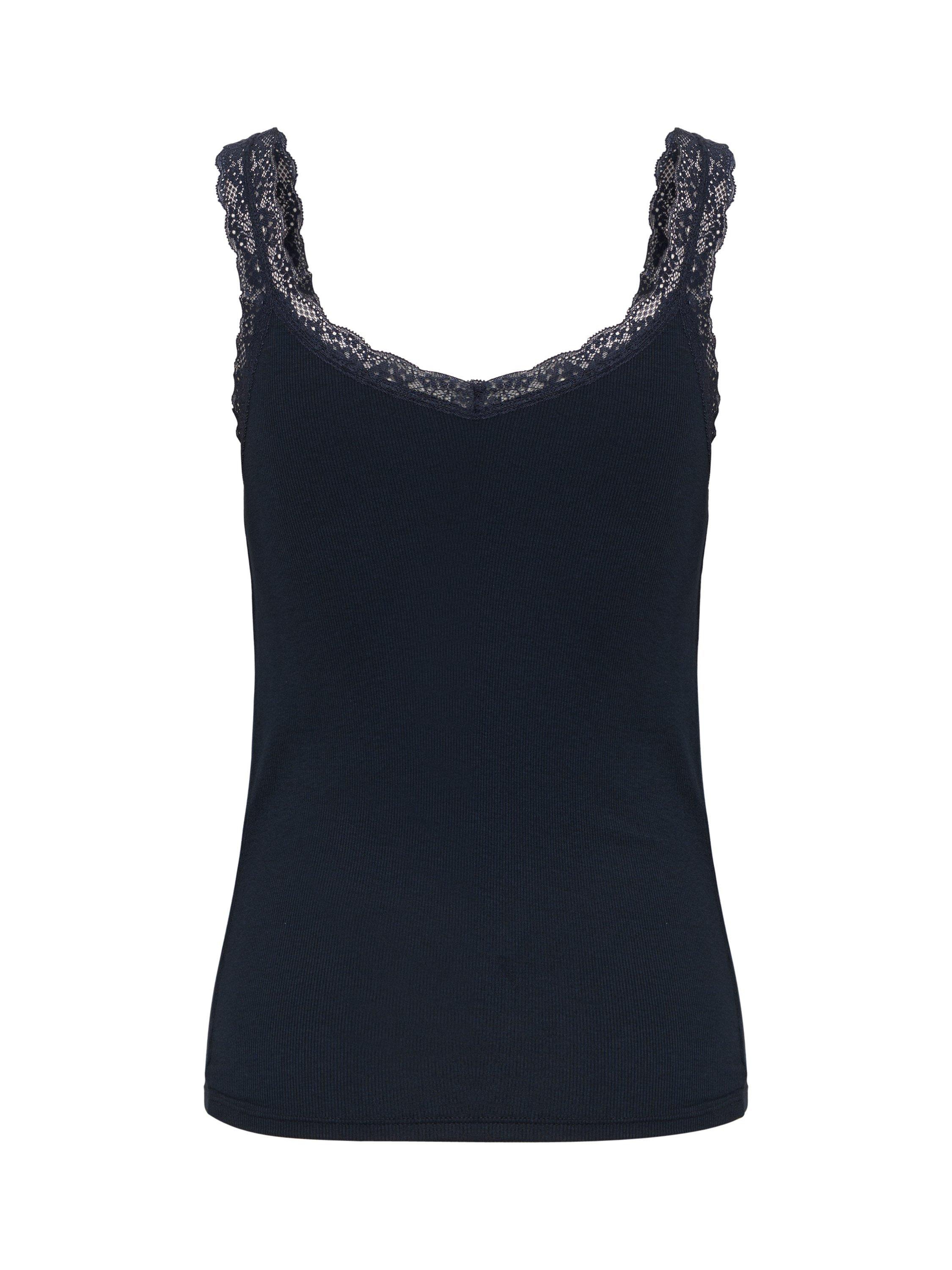 Product image 6 of 6, which shows Part Two JelonaPW Lace Trim V-Neck Slim Fit Vest Top, Navy, XS