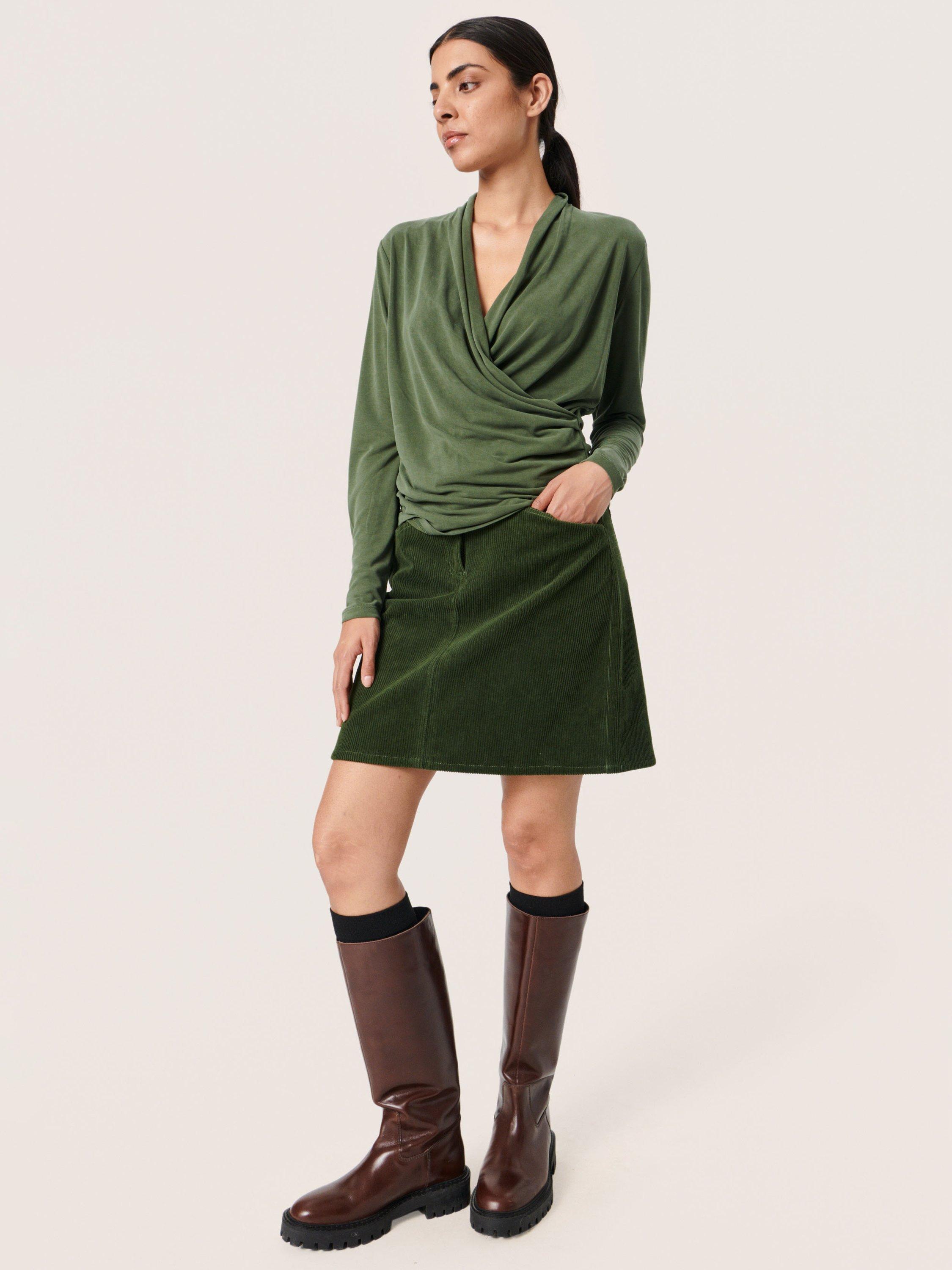 Product image 3 of 5, which shows Soaked In Luxury Columbine Long Sleeve Wrap Blouse, Kombu Green, S