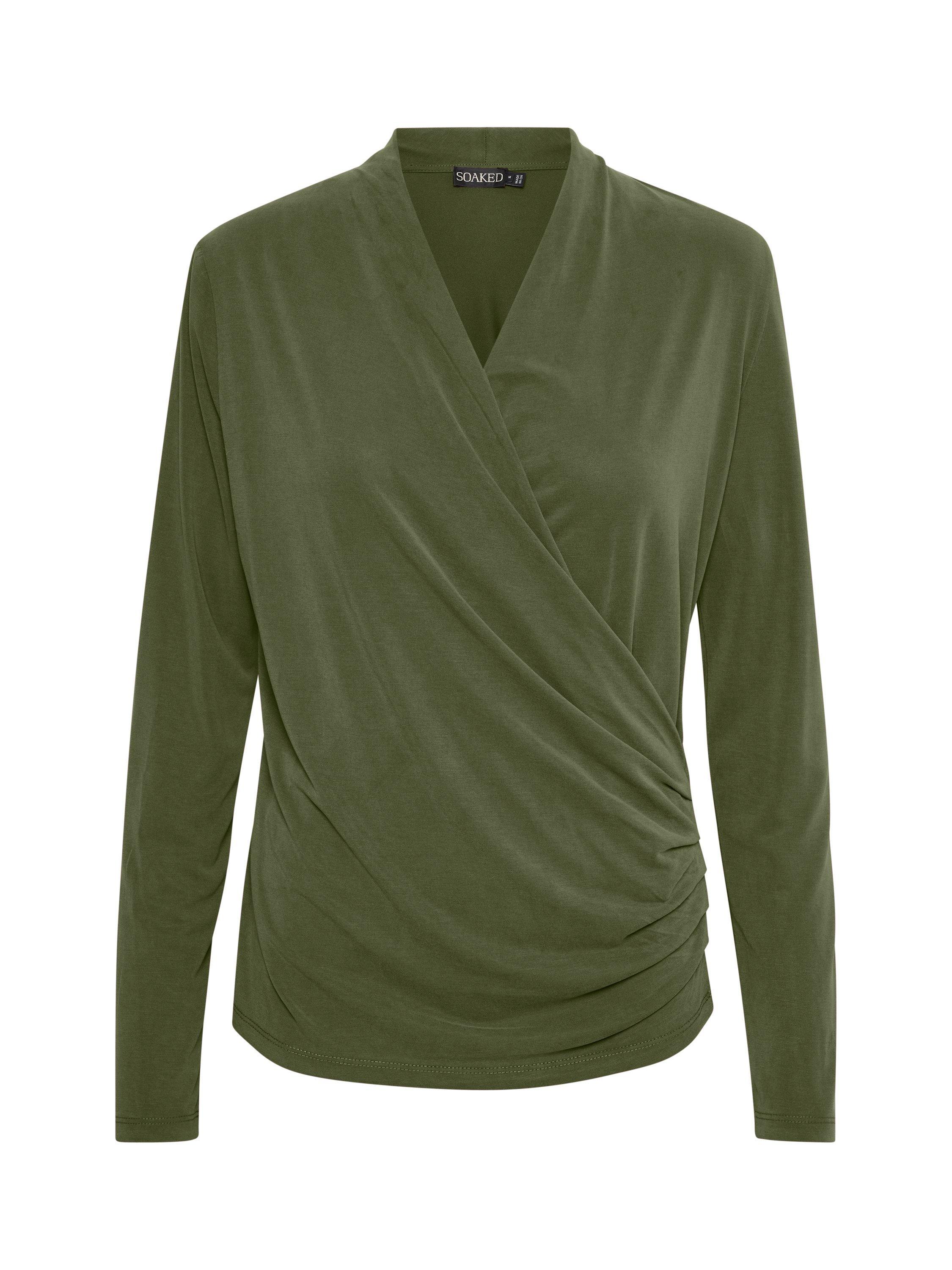 Product image 4 of 5, which shows Soaked In Luxury Columbine Long Sleeve Wrap Blouse, Kombu Green, S