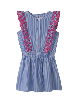 Hatley Kids' Pinstripe Scallop Ruffle Dress, Blue, Blue