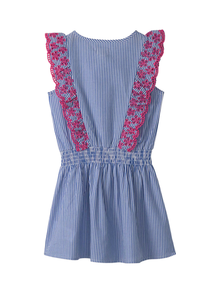 Hatley Kids' Pinstripe Scallop Ruffle Dress, Blue - view 2, Blue