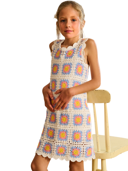Hatley Kids' Buttercup Sleeveless Crochet Dress, Cornflower Blue, Cornflower Blue