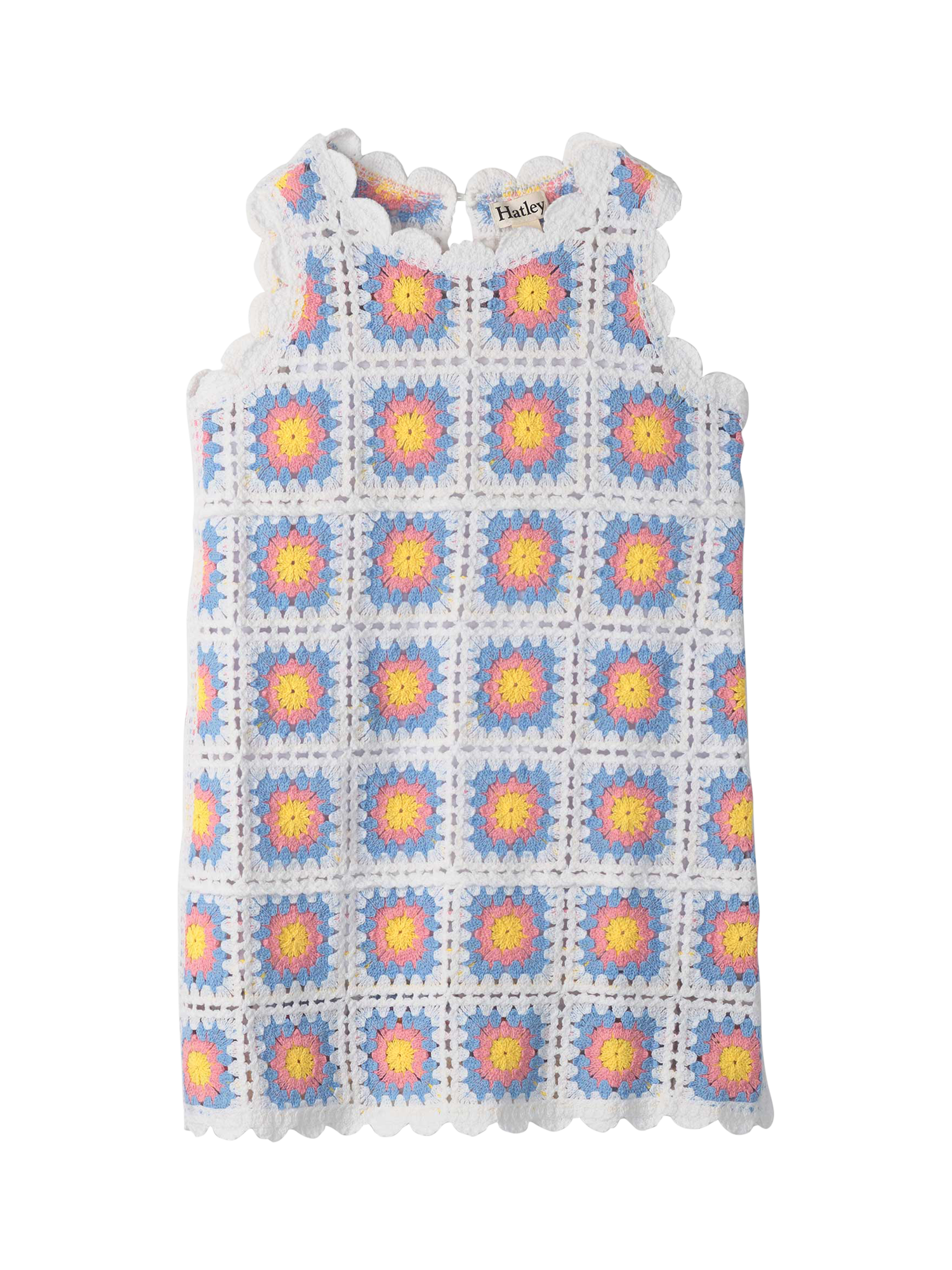 Product image 2 of 3, which shows Hatley Kids' Buttercup Sleeveless Crochet Dress, Cornflower Blue, 2 years