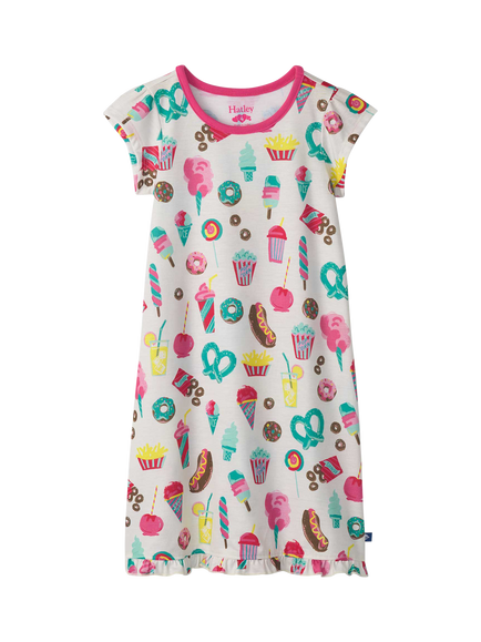Hatley Kids' Carnival Treats Ruffle Hem Nightdress, Tender Yellow, Tender Yellow