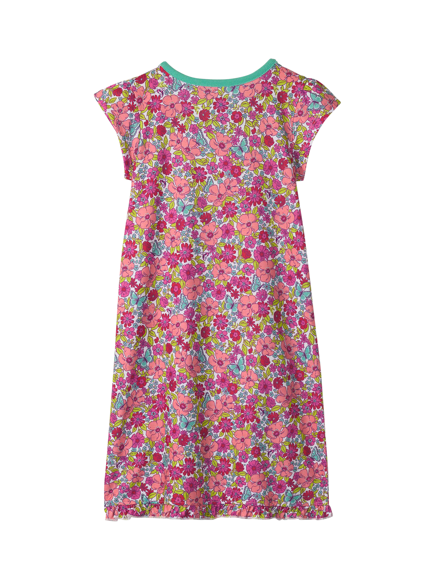 Product image 2 of 2, which shows Hatley Kids' Groovy Flowers Ruffle Hem Nightdress, Flamingo Pink, 2 years