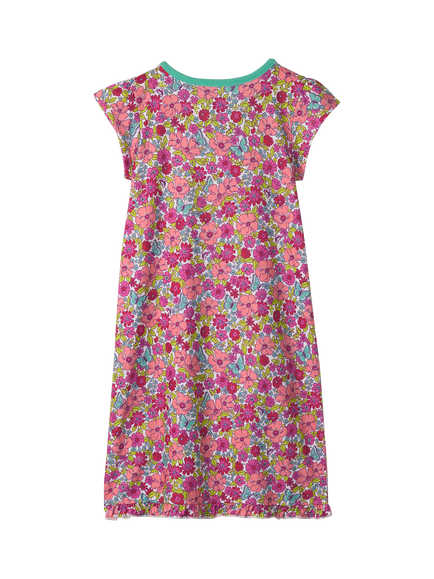 Hatley Kids' Groovy Flowers Ruffle Hem Nightdress, Flamingo Pink - view 2, Flamingo Pink