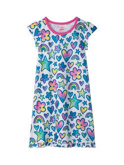 Hatley Kids' Watercolour Doodles Ruffle Hem Nightdress, White, White