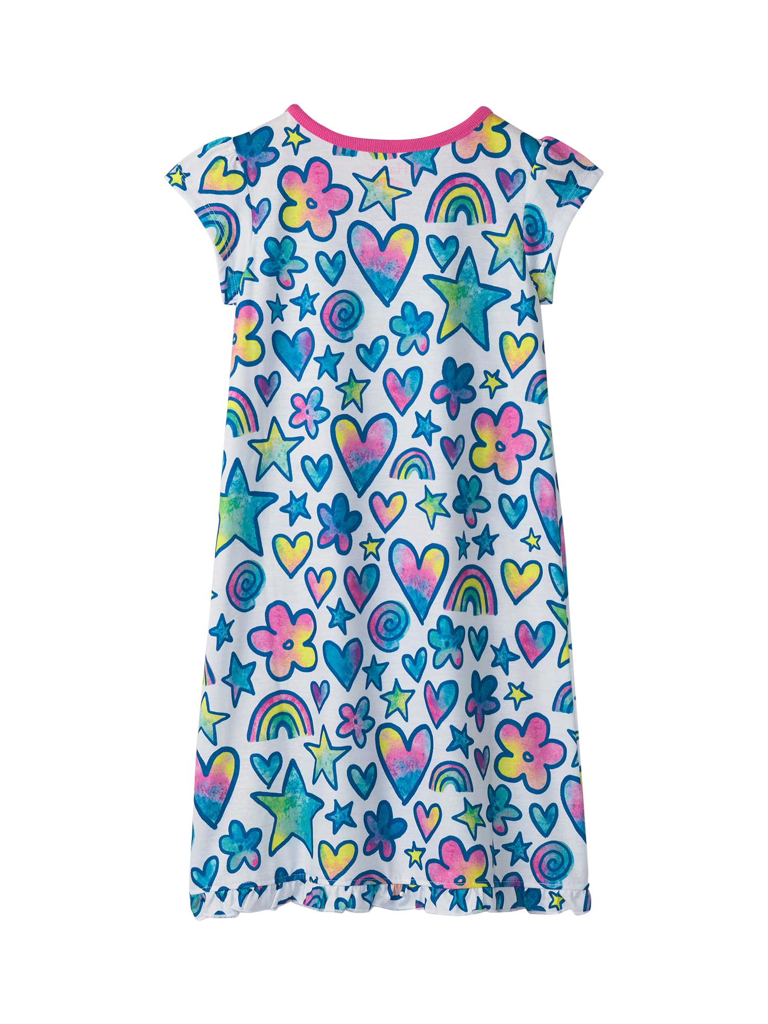 Product image 2 of 2, which shows Hatley Kids' Watercolour Doodles Ruffle Hem Nightdress, White, 2 years