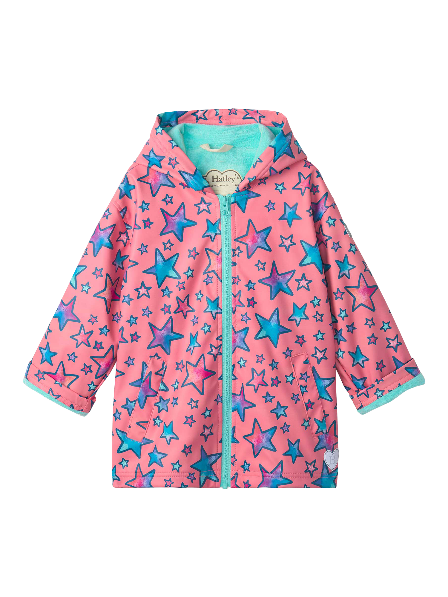 Hatley Kids' Waterproof Star Raincoat, Pink/Multi