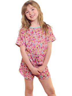 Hatley Kids' Groovy Flowers Short Pyjama Set, Flamingo Pink, Flamingo Pink