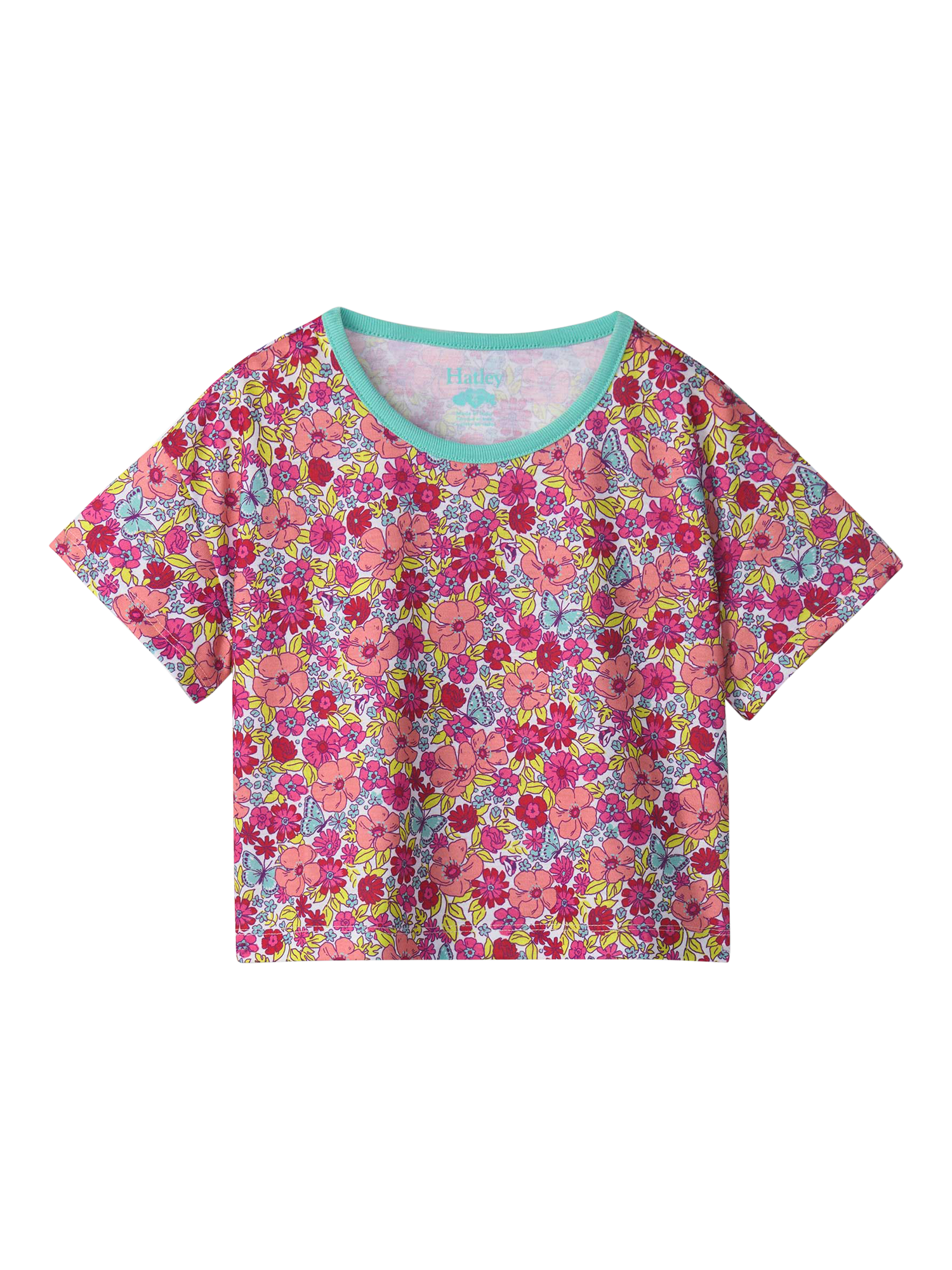 Product image 3 of 4, which shows Hatley Kids' Groovy Flowers Short Pyjama Set, Flamingo Pink, 2 years
