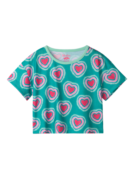 Hatley Kids' Glowing Hearts Short Pyjama Set, Viridian Green - view 2, Viridian Green