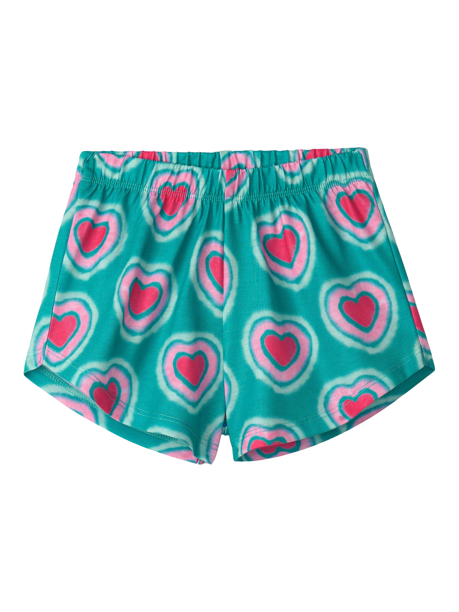 Product image 3 of 3, which shows Hatley Kids' Glowing Hearts Short Pyjama Set, Viridian Green, 2 years