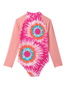 Hatley Kids' Sunburst Tie Dye Long Sleeve Rashguard Swimsuit, White - view 2, White