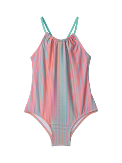 Hatley Kids' Shimmer Stripe Gather Front Swimsuit, Pink, Pink