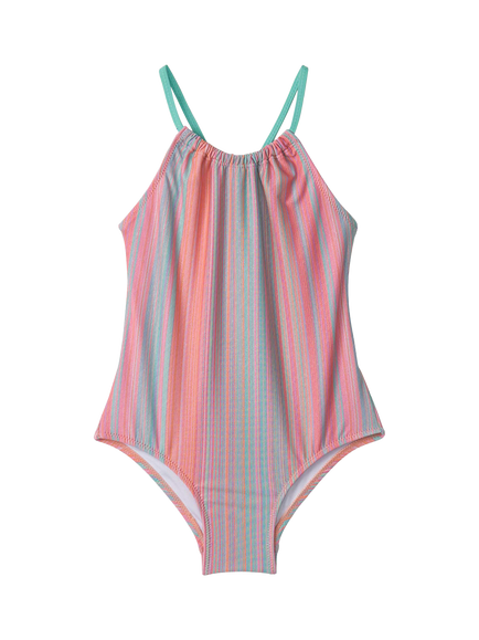 Hatley Kids' Shimmer Stripe Gather Front Swimsuit, Pink, Pink