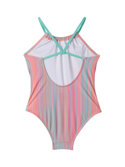 Hatley Kids' Shimmer Stripe Gather Front Swimsuit, Pink - view 2, Pink