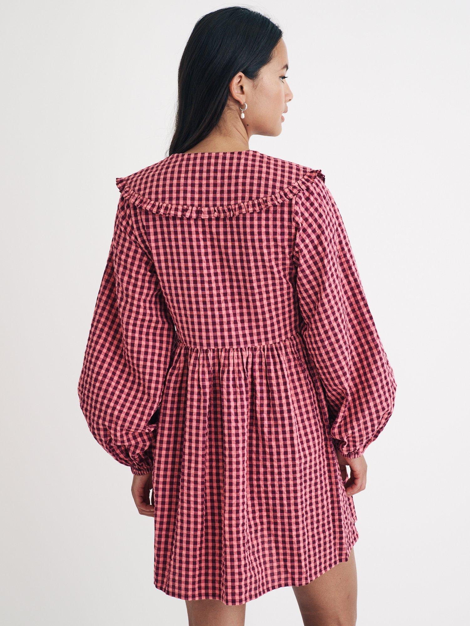 Product image 4 of 4, which shows Nobody's Child Blaze Gingham Organic Cotton Mini Dress, Pink/Burgundy, 10