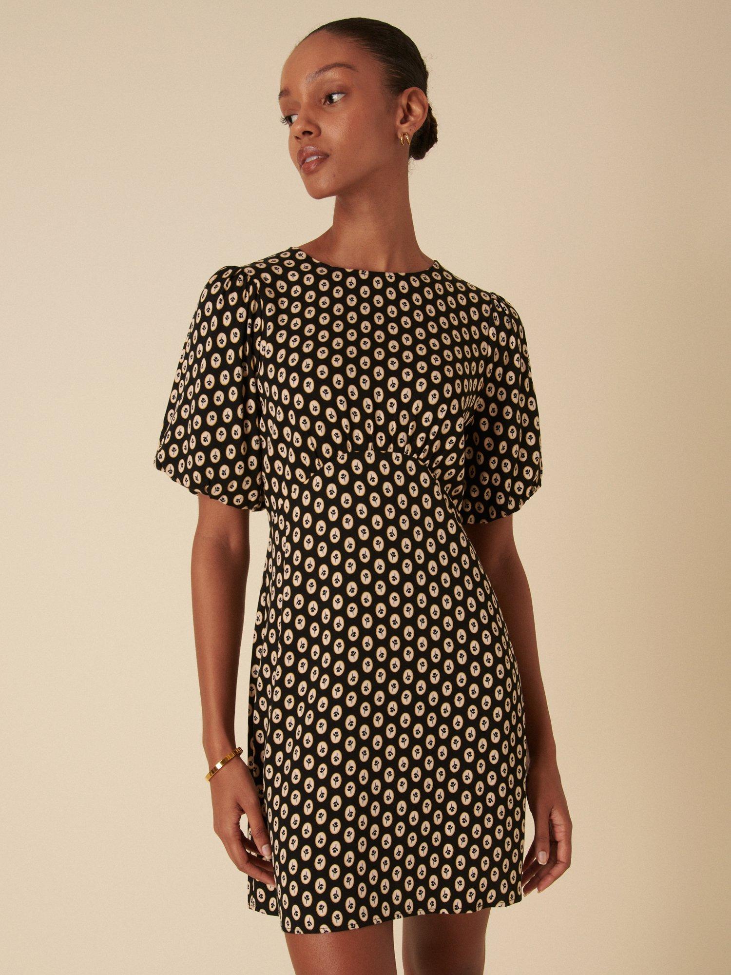 Product image 1 of 5, which shows Nobody's Child Benita Floral Print Mini Dress, Black Vintage Print, 10