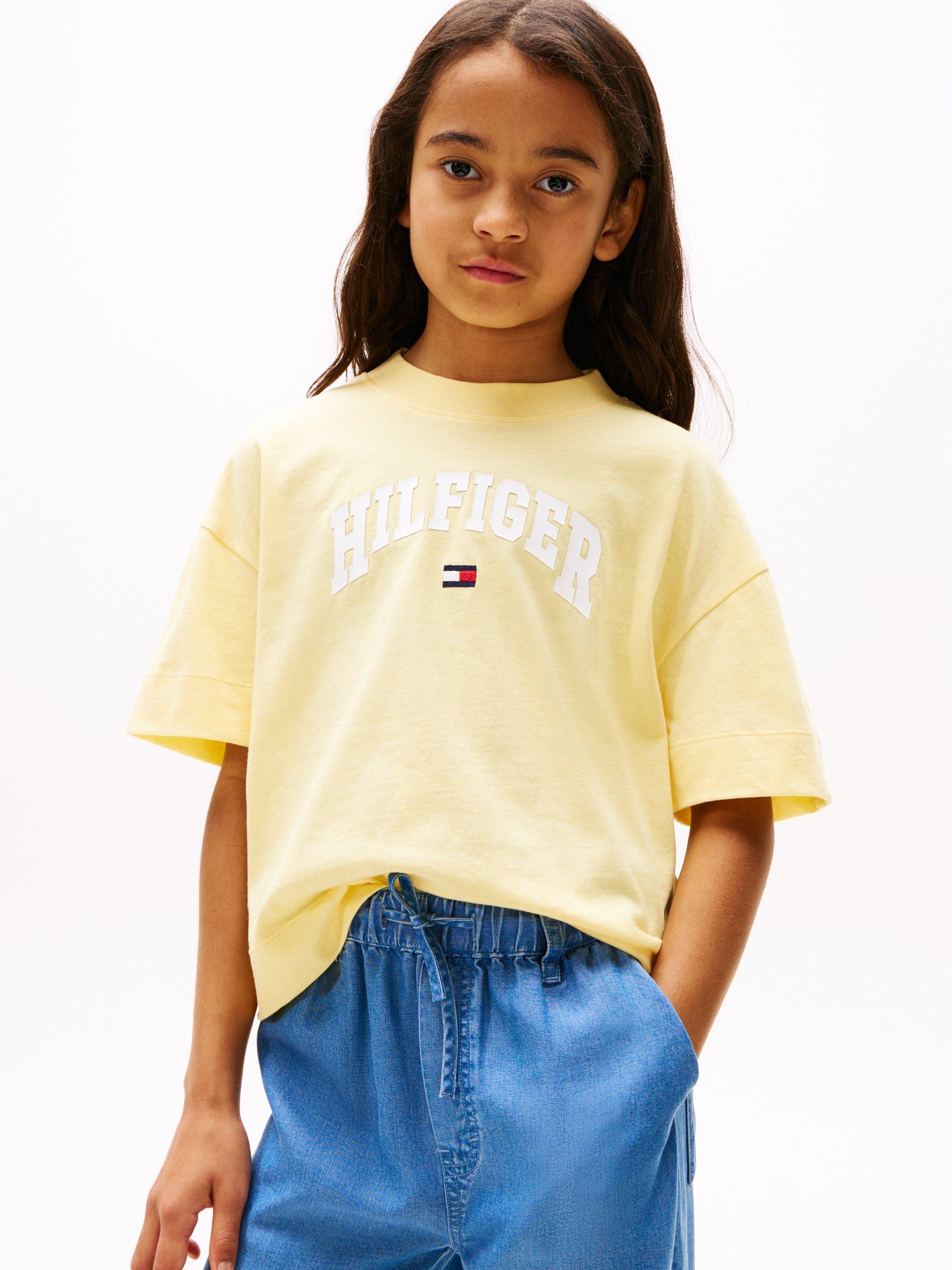 Product image 4 of 6, which shows Tommy Hilfiger Kids' Varsity Arch Cotton T-Shirt, Yellow, 5 years
