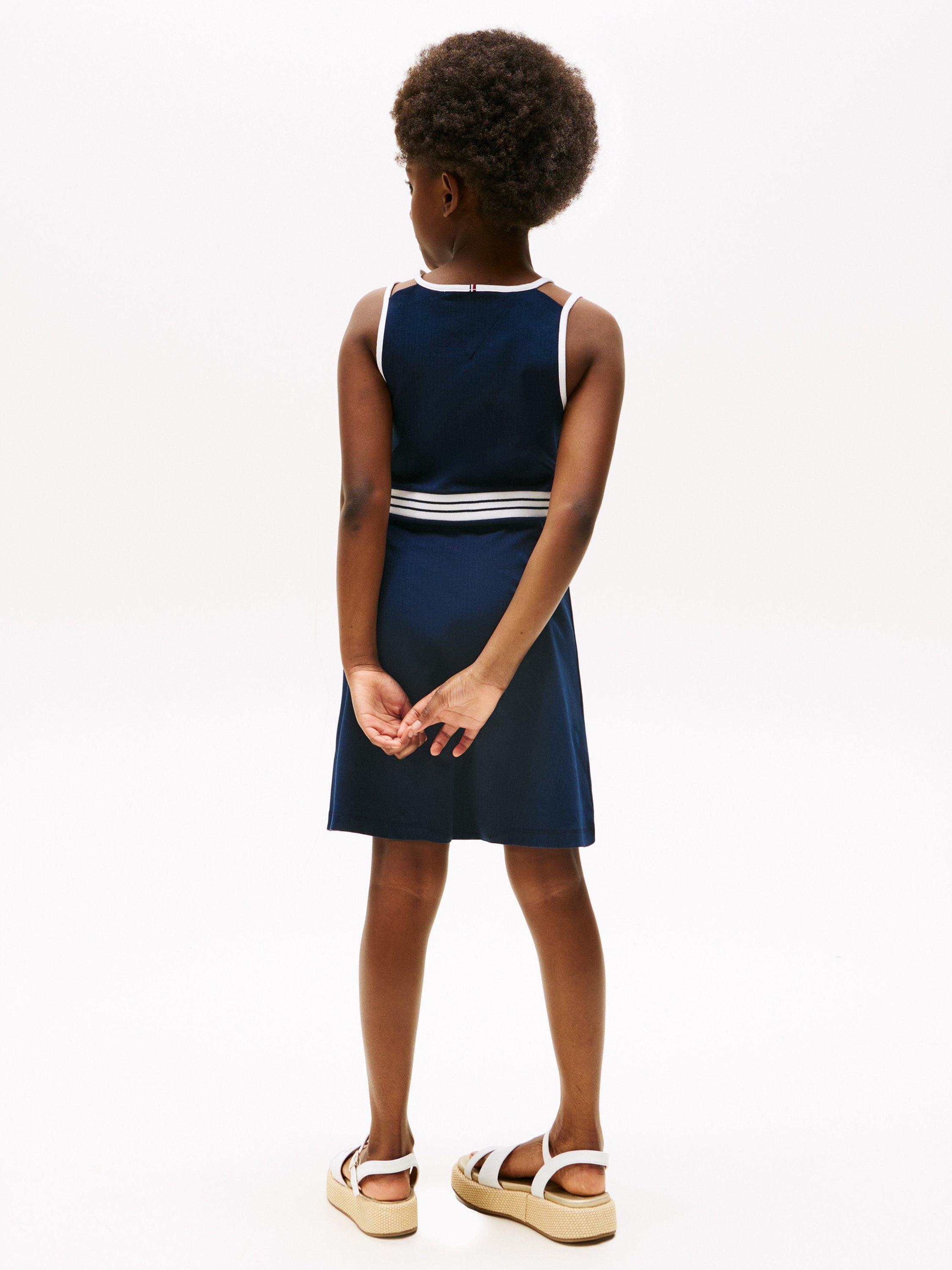 Product image 2 of 4, which shows Tommy Hilfiger Kids' Contrast Binding Skater Dress, Dark Night Navy, 10 years