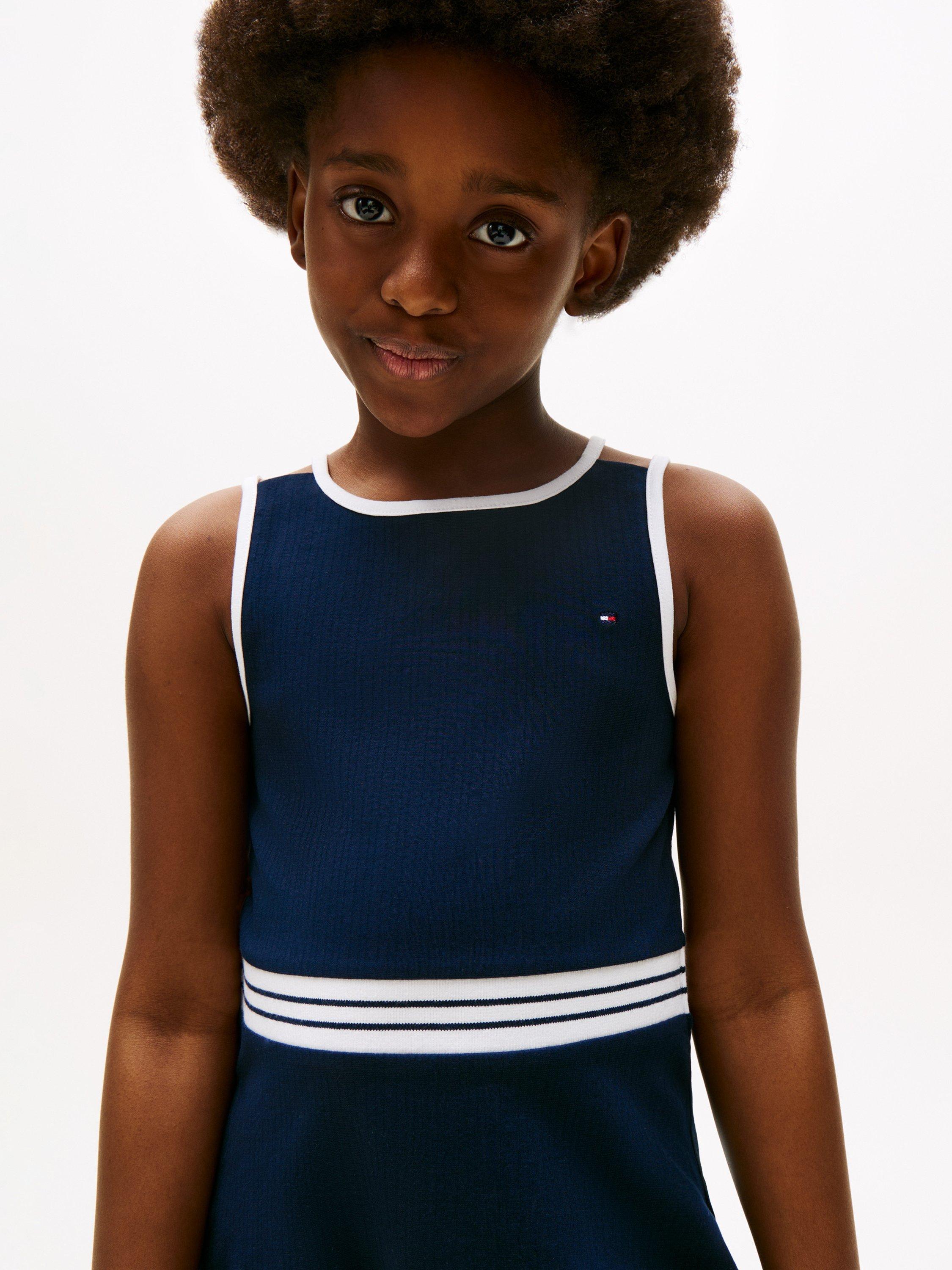 Product image 3 of 4, which shows Tommy Hilfiger Kids' Contrast Binding Skater Dress, Dark Night Navy, 10 years