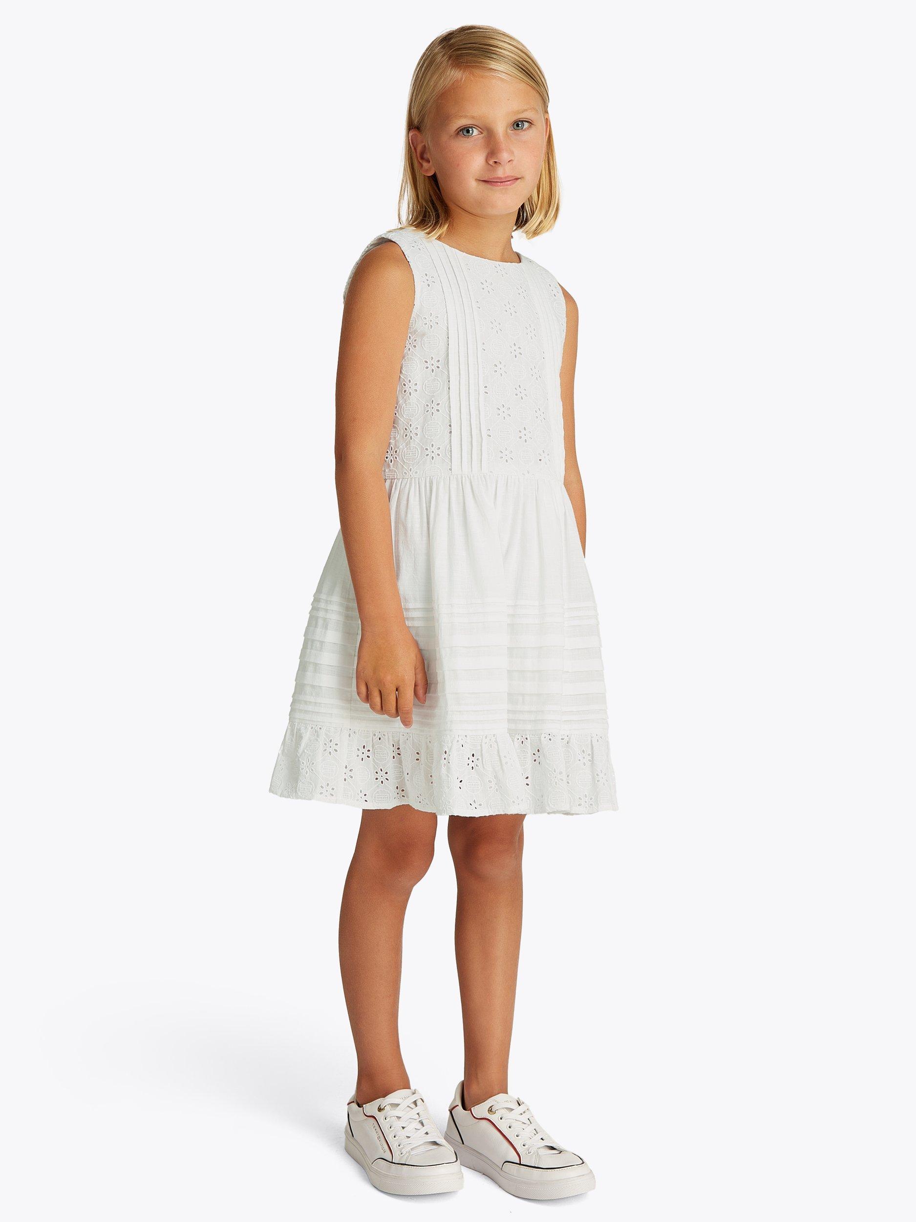 Product image 1 of 6, which shows Tommy Hilfiger Kids' Cotton Broderie Sleeveless Dress, White, 8 years