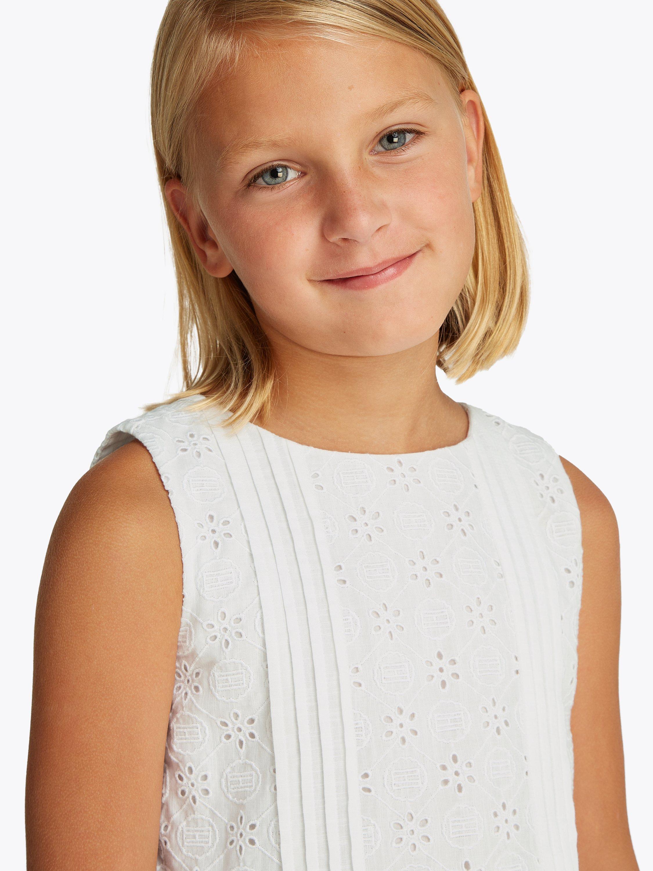 Product image 3 of 6, which shows Tommy Hilfiger Kids' Cotton Broderie Sleeveless Dress, White, 8 years