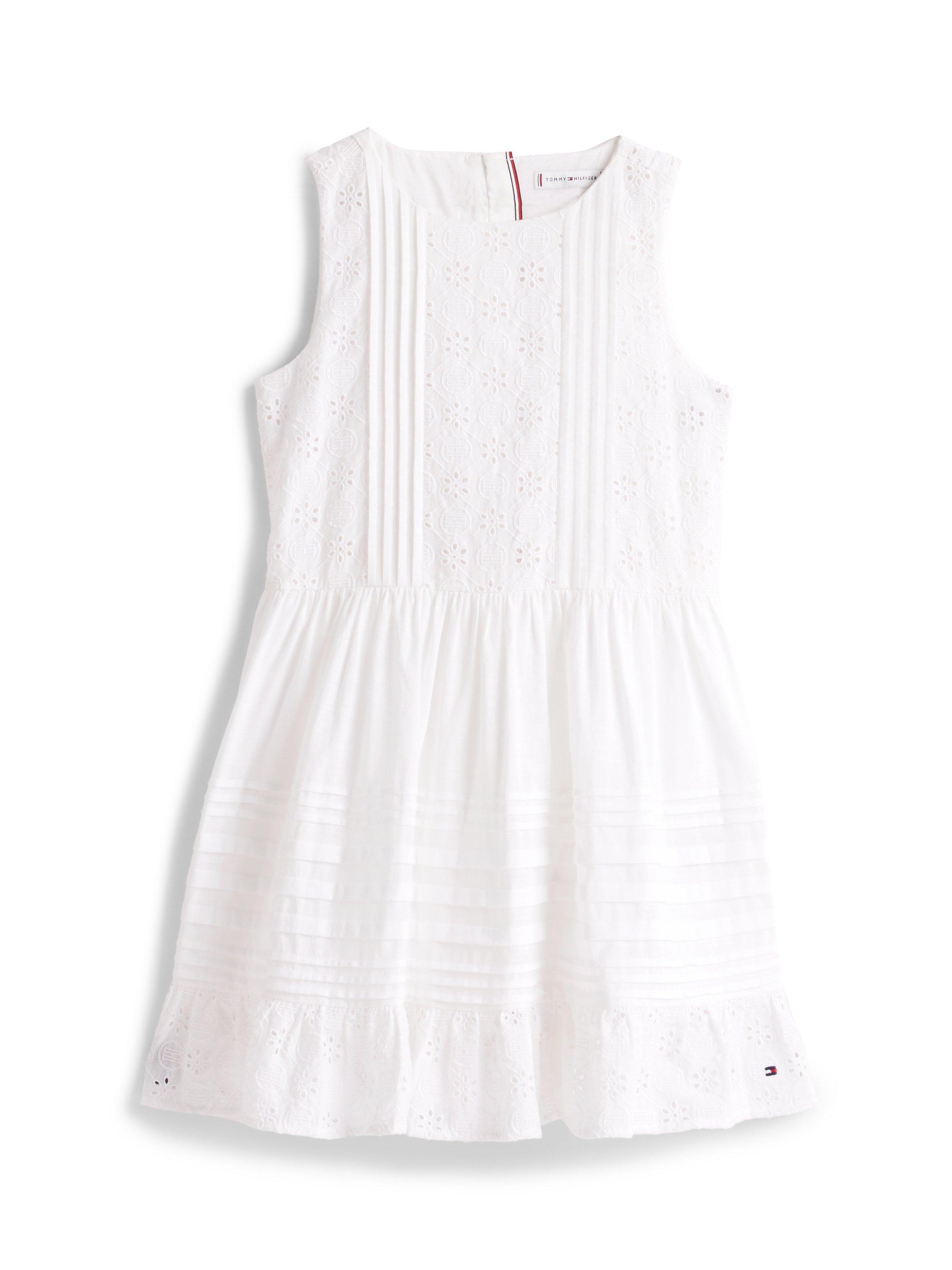 Product image 4 of 6, which shows Tommy Hilfiger Kids' Cotton Broderie Sleeveless Dress, White, 8 years