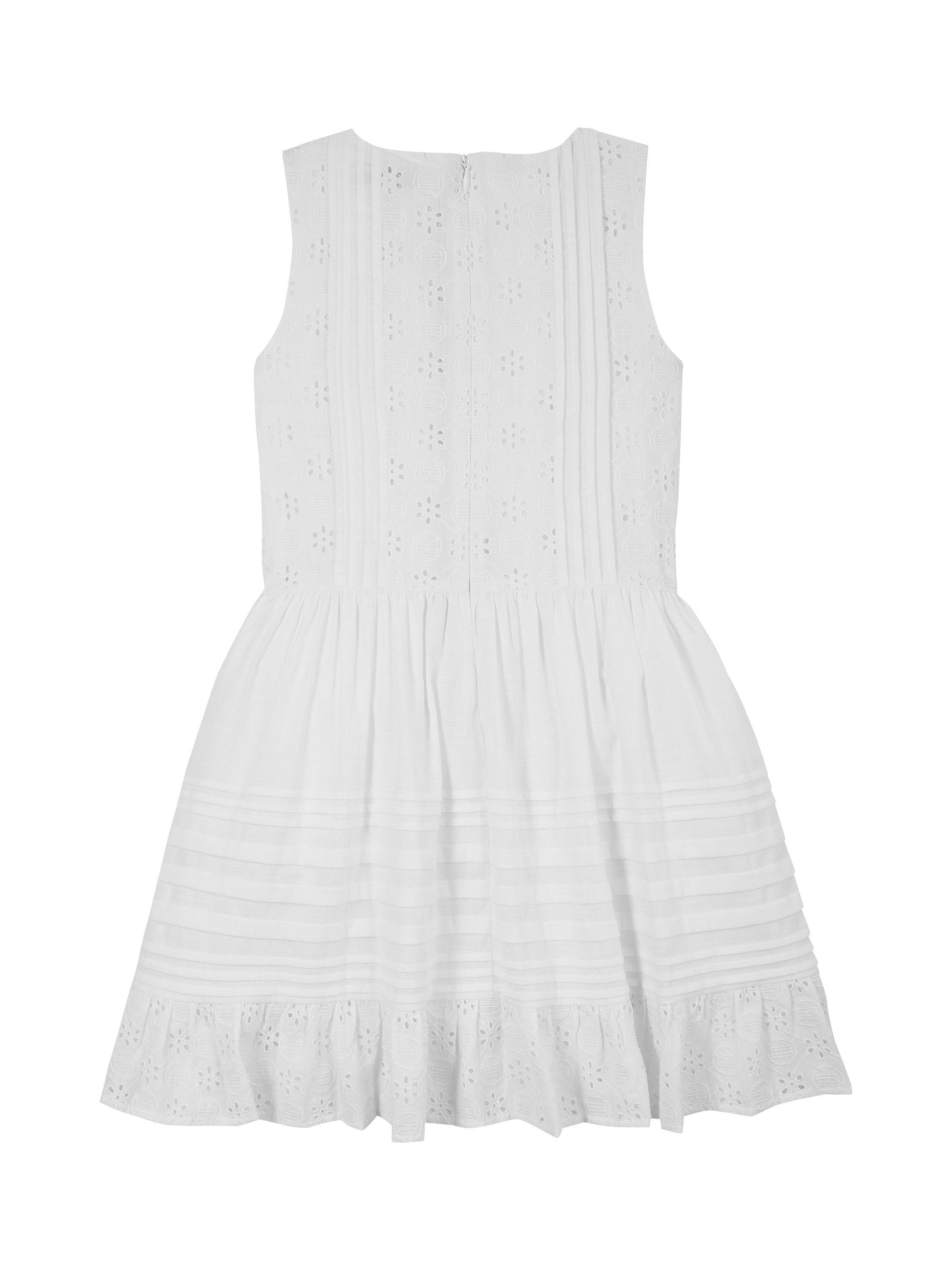 Product image 5 of 6, which shows Tommy Hilfiger Kids' Cotton Broderie Sleeveless Dress, White, 8 years