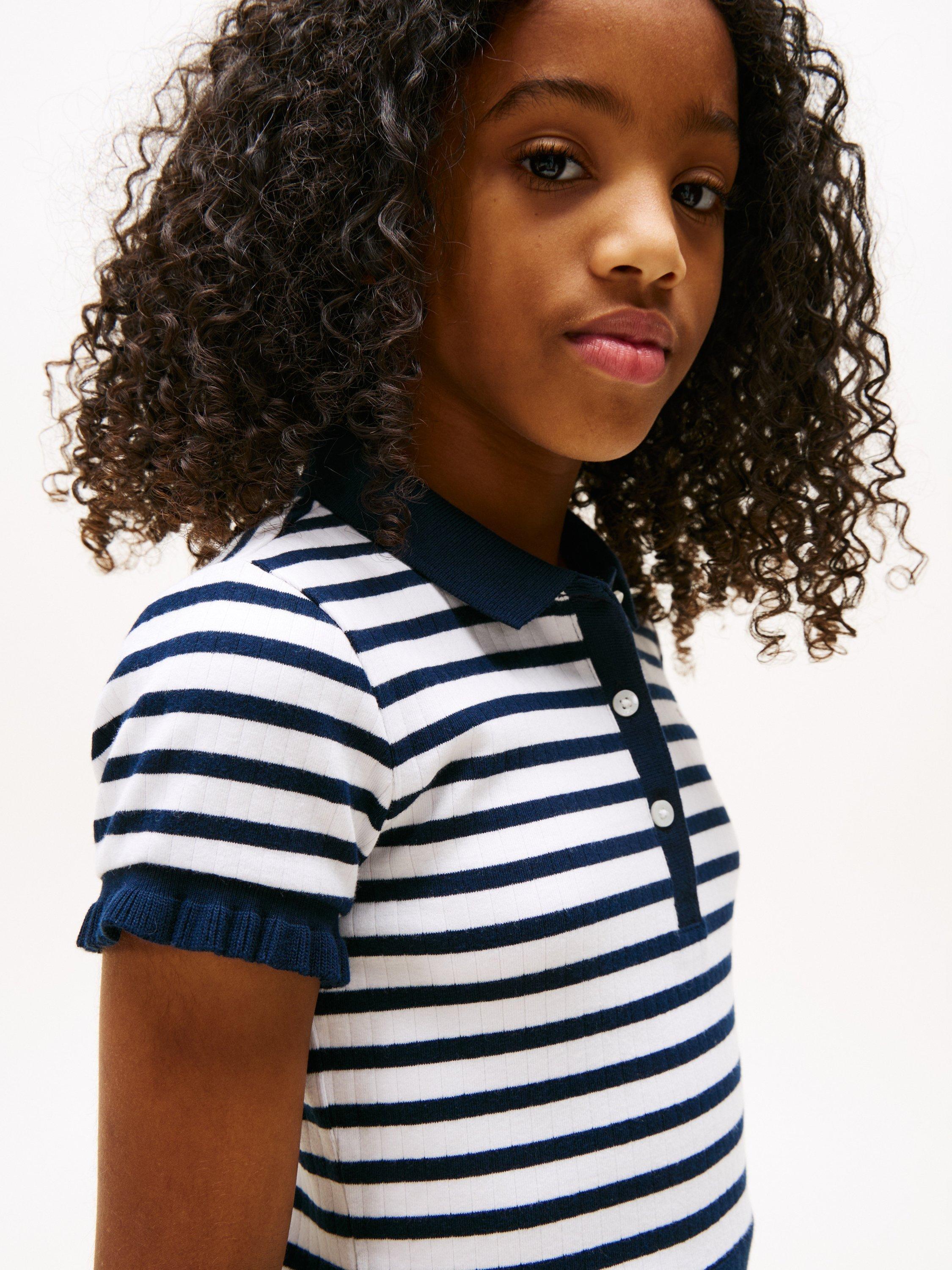 Product image 3 of 6, which shows Tommy Hilfiger Kids' Stripe Polo Skater Dress, Dark Night Navy, 12 years