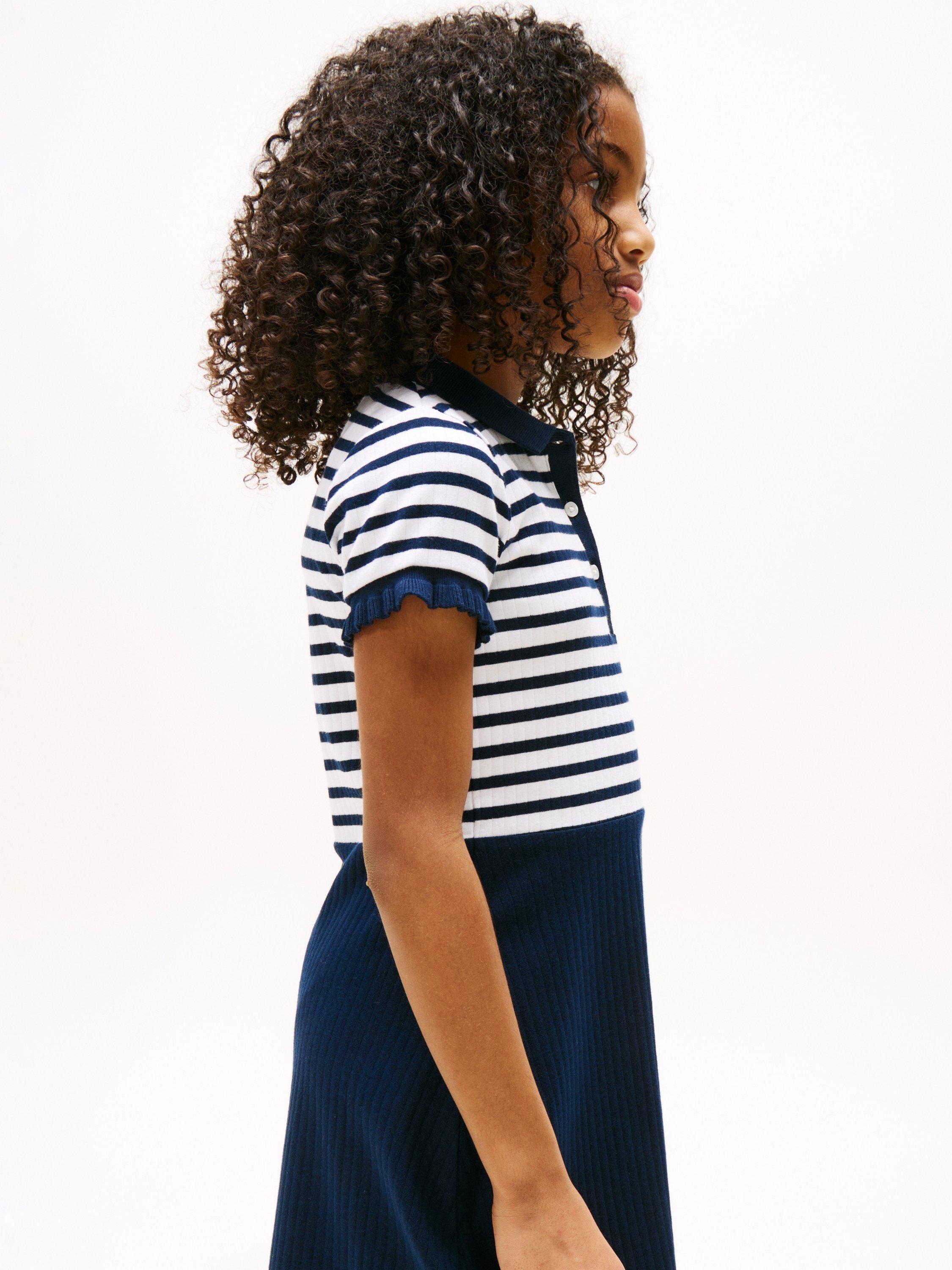 Product image 4 of 6, which shows Tommy Hilfiger Kids' Stripe Polo Skater Dress, Dark Night Navy, 12 years
