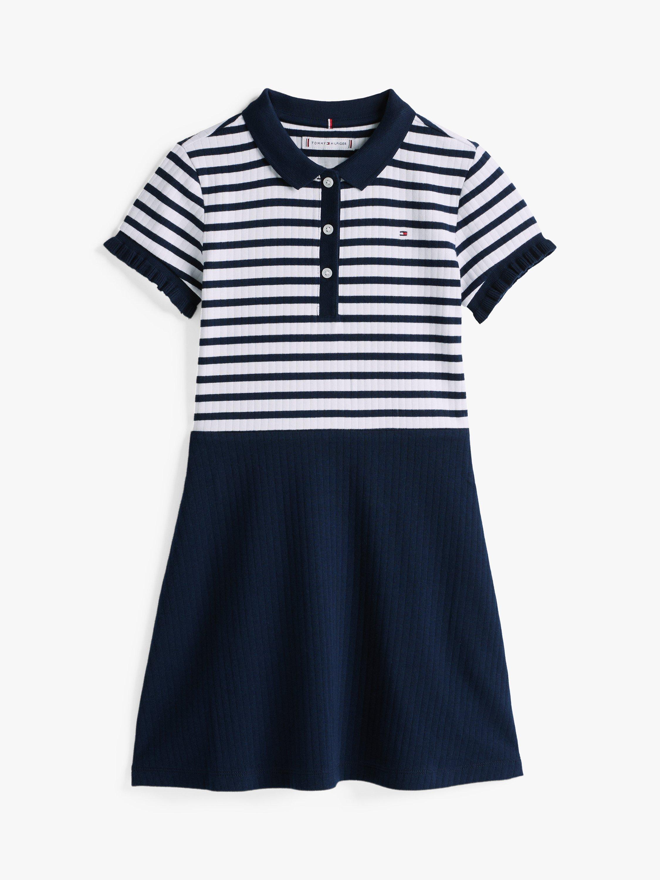 Product image 5 of 6, which shows Tommy Hilfiger Kids' Stripe Polo Skater Dress, Dark Night Navy, 12 years