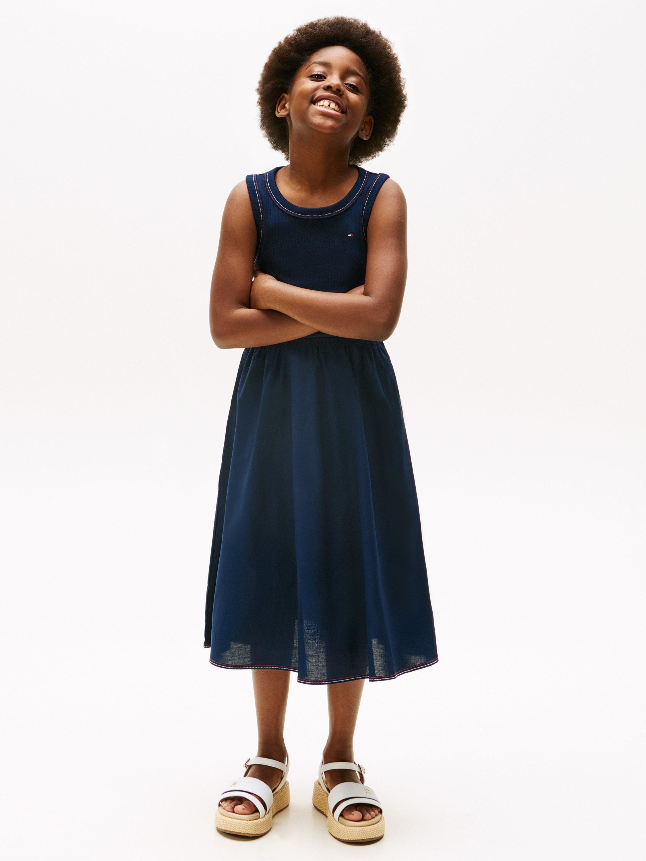 Product image 1 of 3, which shows Tommy Hilfiger Kids' Fit & Flare Midi Dress, Navy, 3 years