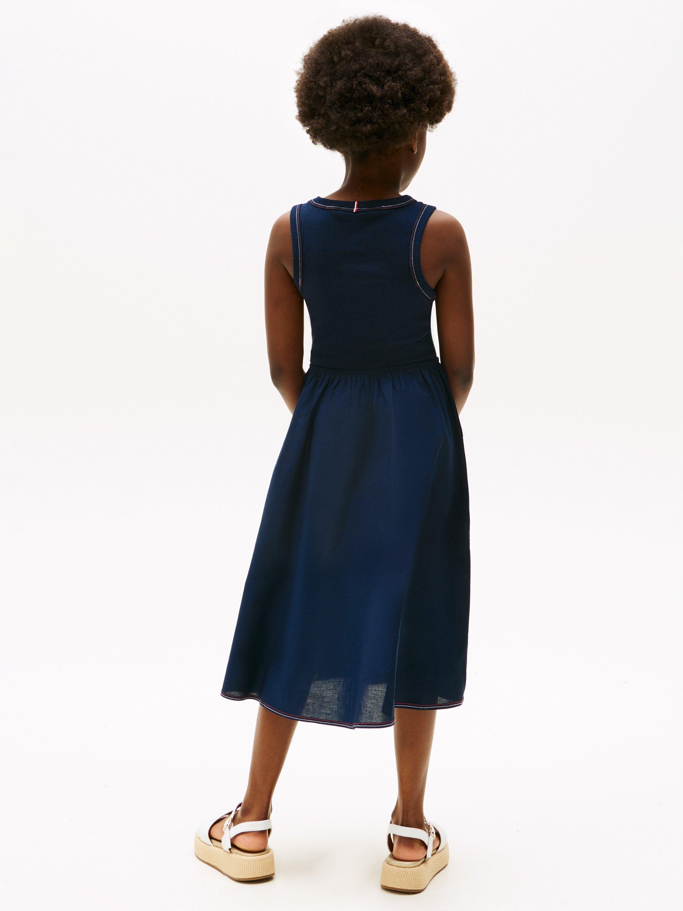 Product image 2 of 3, which shows Tommy Hilfiger Kids' Fit & Flare Midi Dress, Navy, 3 years