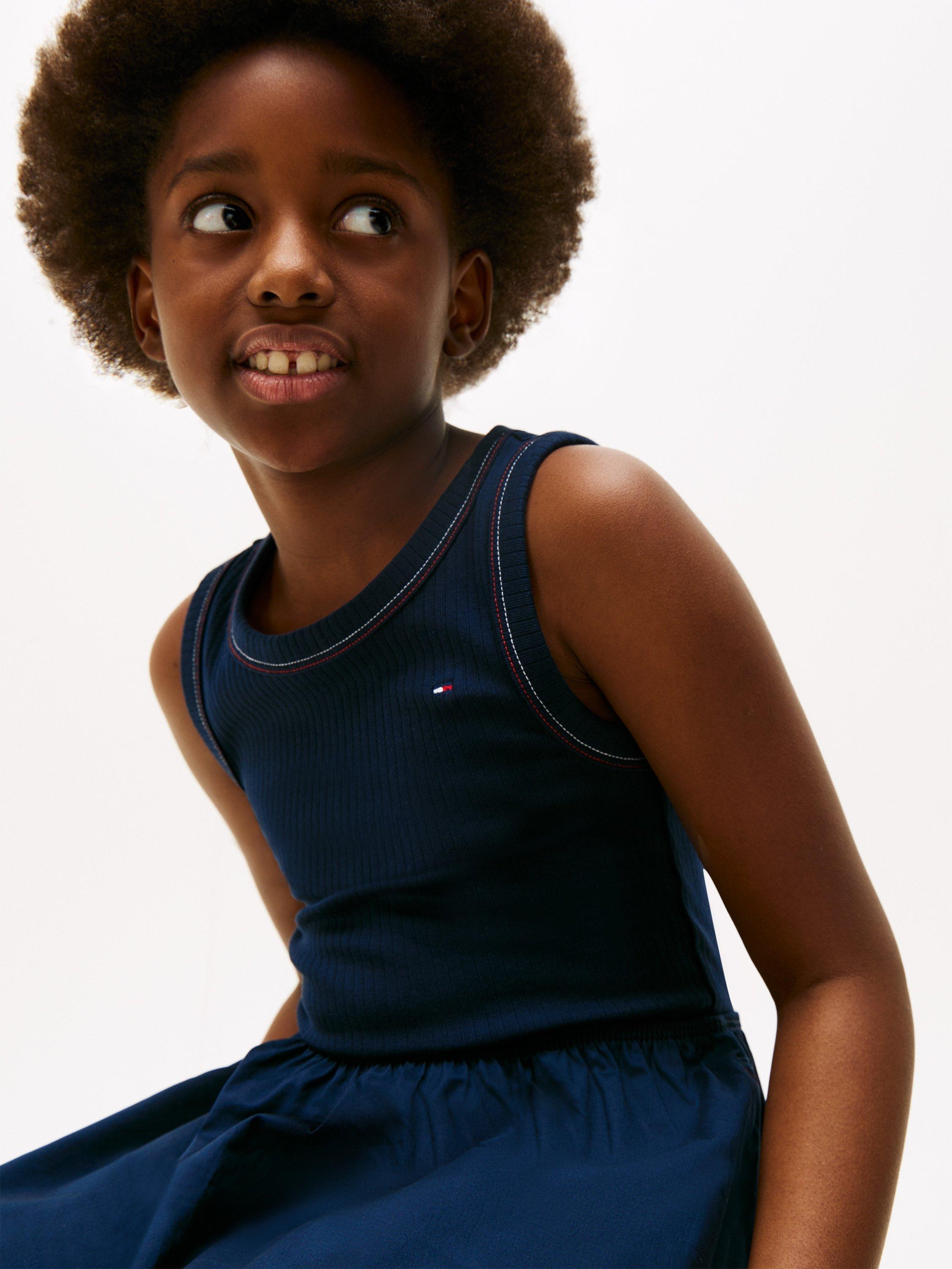 Product image 3 of 3, which shows Tommy Hilfiger Kids' Fit & Flare Midi Dress, Navy, 3 years