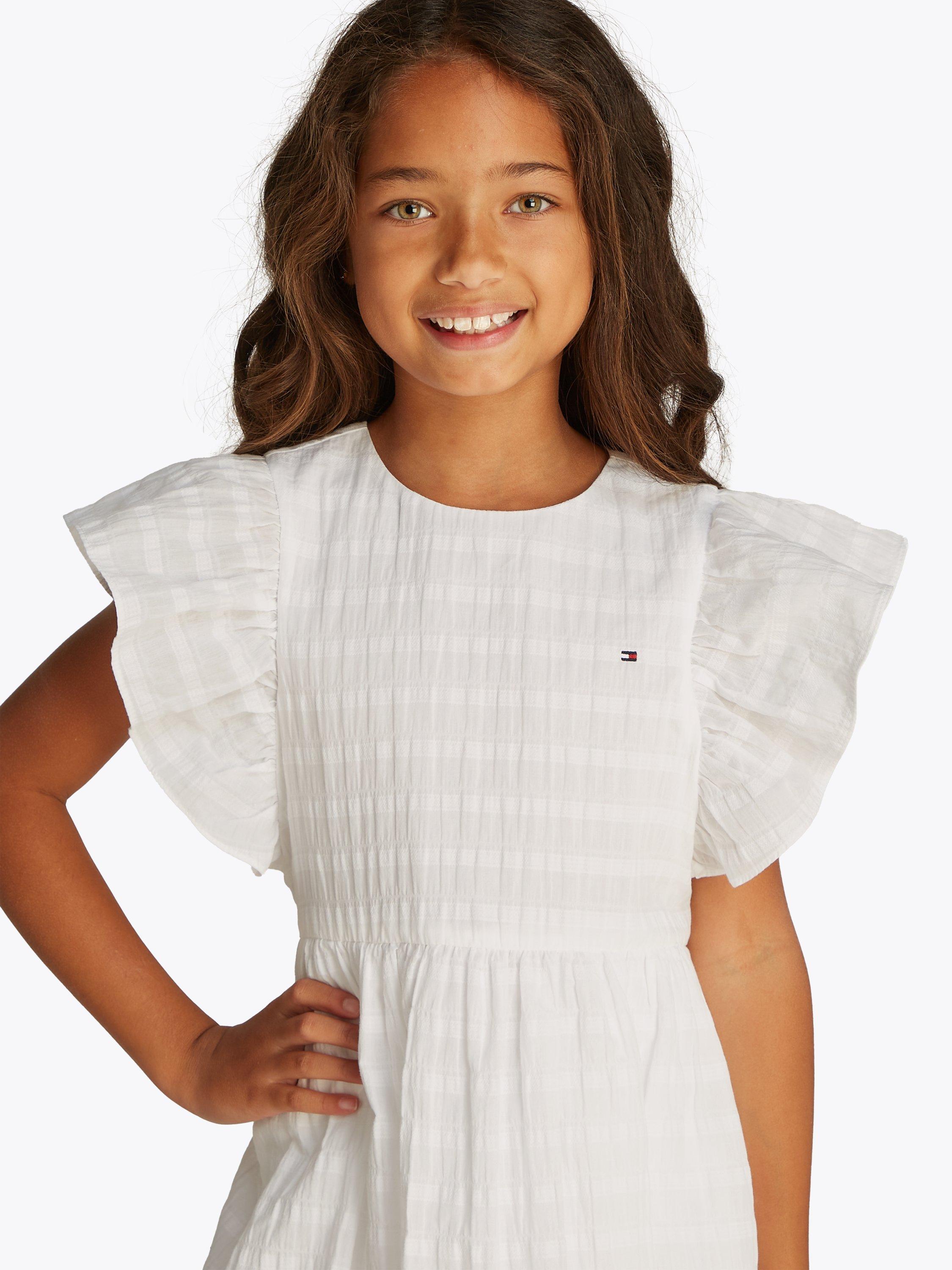 Product image 3 of 6, which shows Tommy Hilfiger Kids' Crinkle Flare Sleeve Dress, White, 8 years