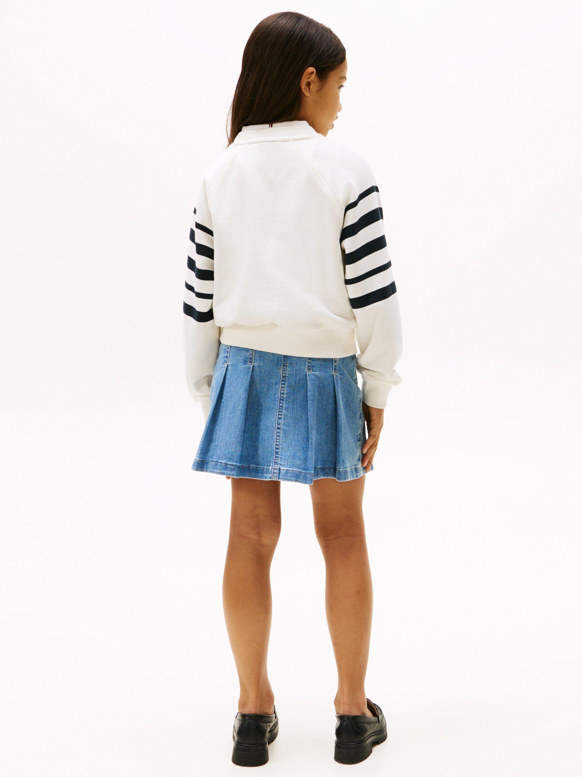 Product image 2 of 7, which shows Tommy Hilfiger Kids' Stripe Logo Sweatshirt, White/Multi, 6 years