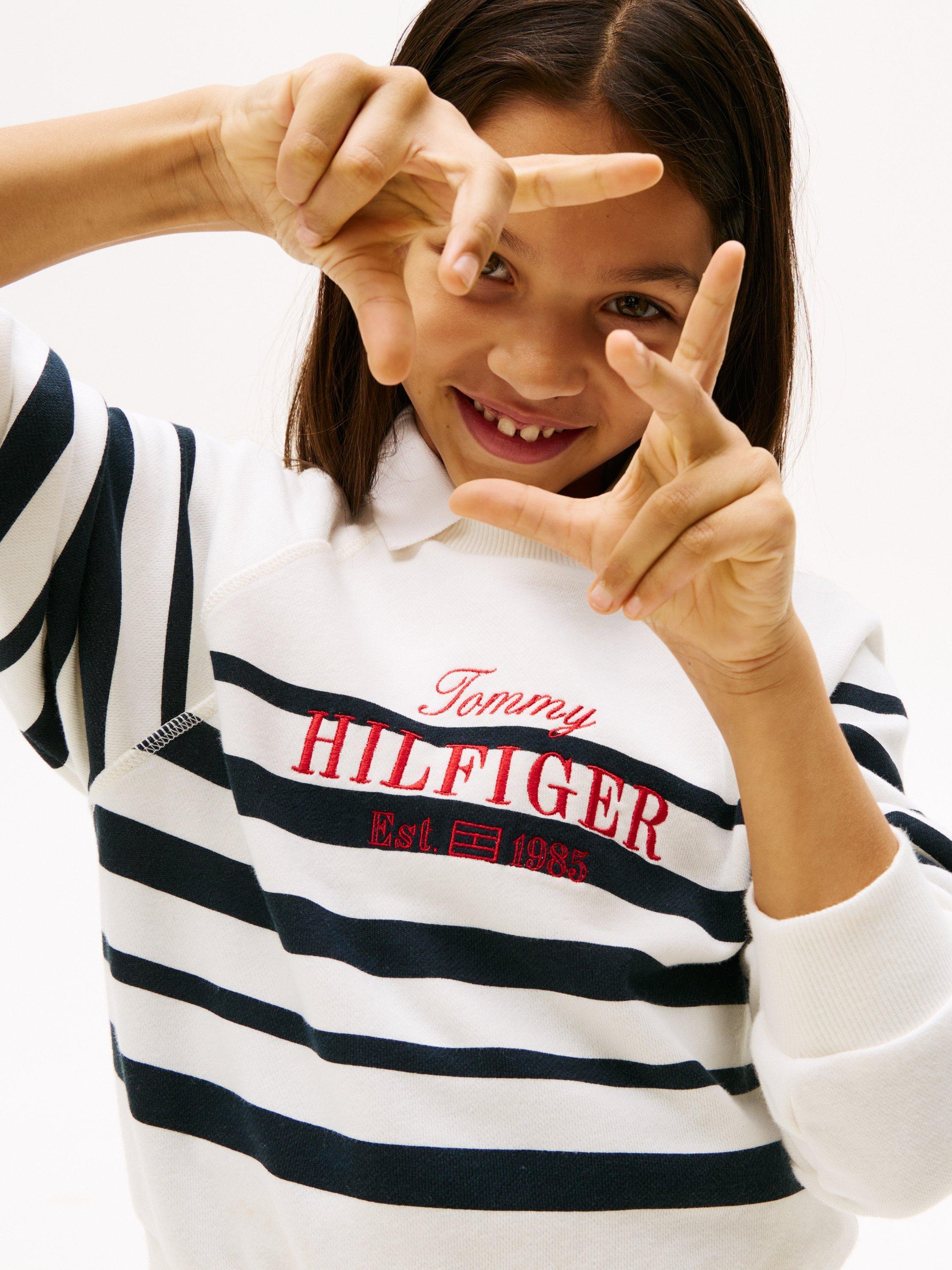 Product image 3 of 7, which shows Tommy Hilfiger Kids' Stripe Logo Sweatshirt, White/Multi, 6 years