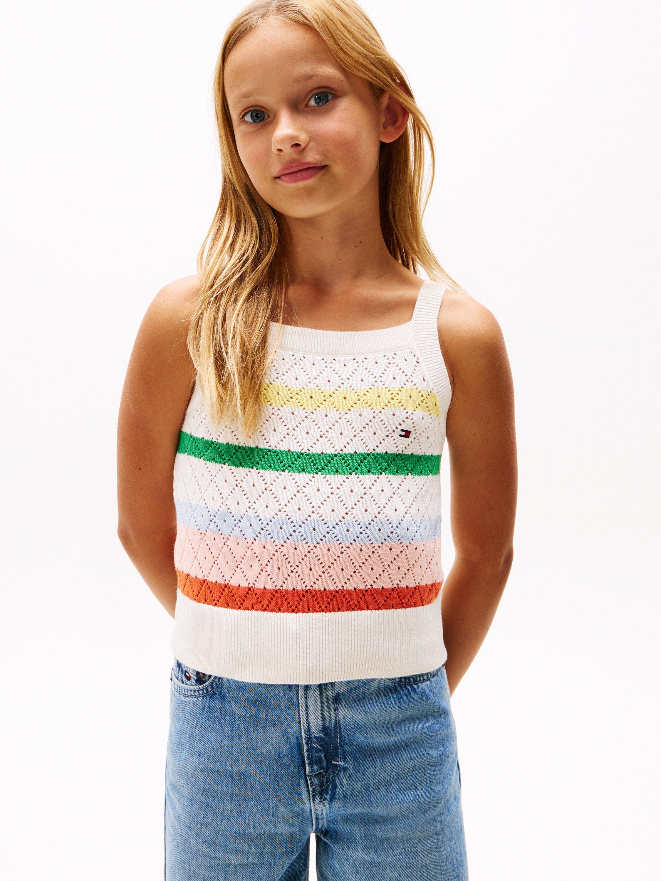 Product image 1 of 6, which shows Tommy Hilfiger Kids' Stripe Crochet Tank Top, Multi, 3 years