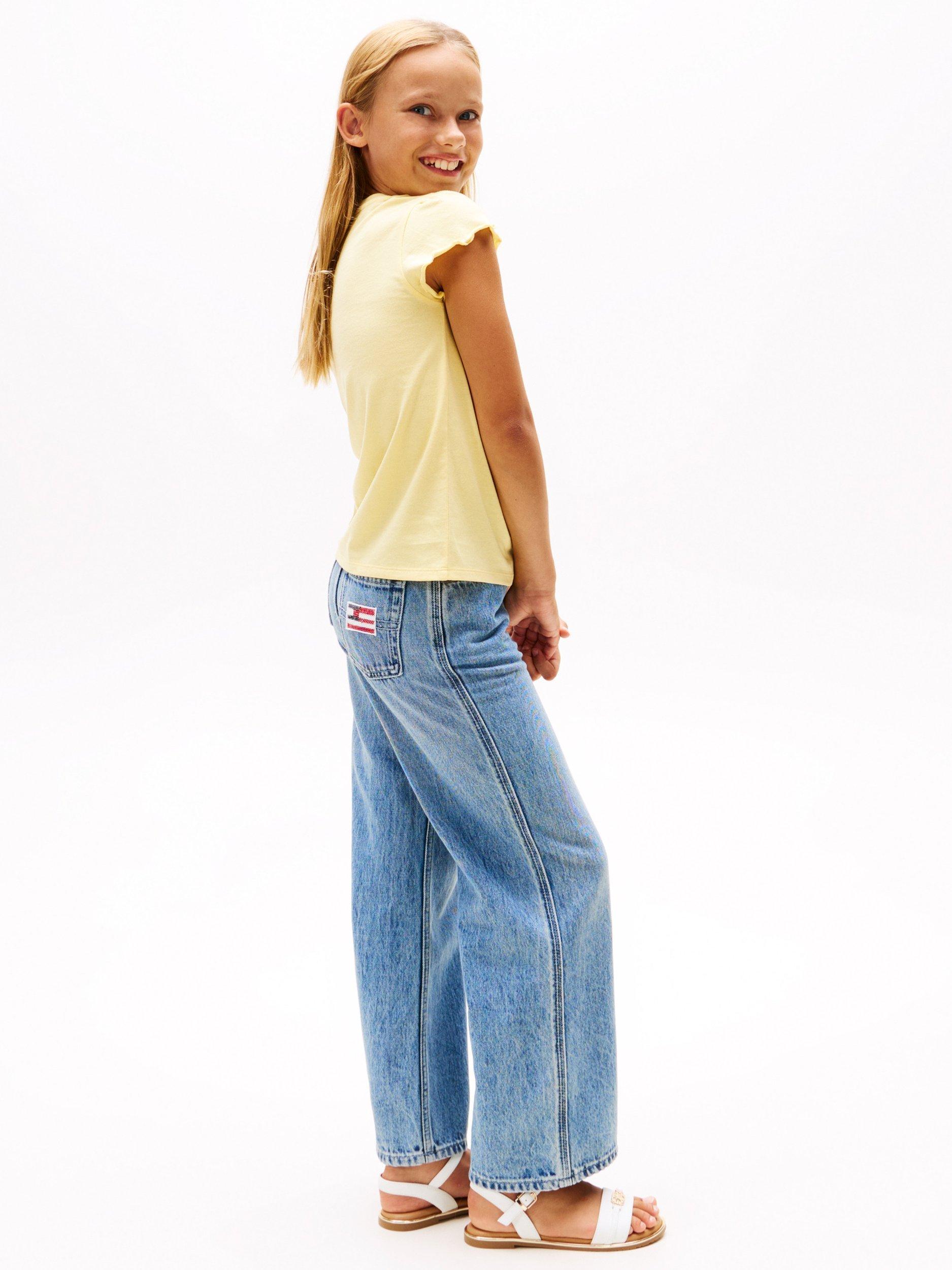 Product image 2 of 6, which shows Tommy Hilfiger Kids' Ruffle Short Sleeve T-Shirt, Citronella, 4 years