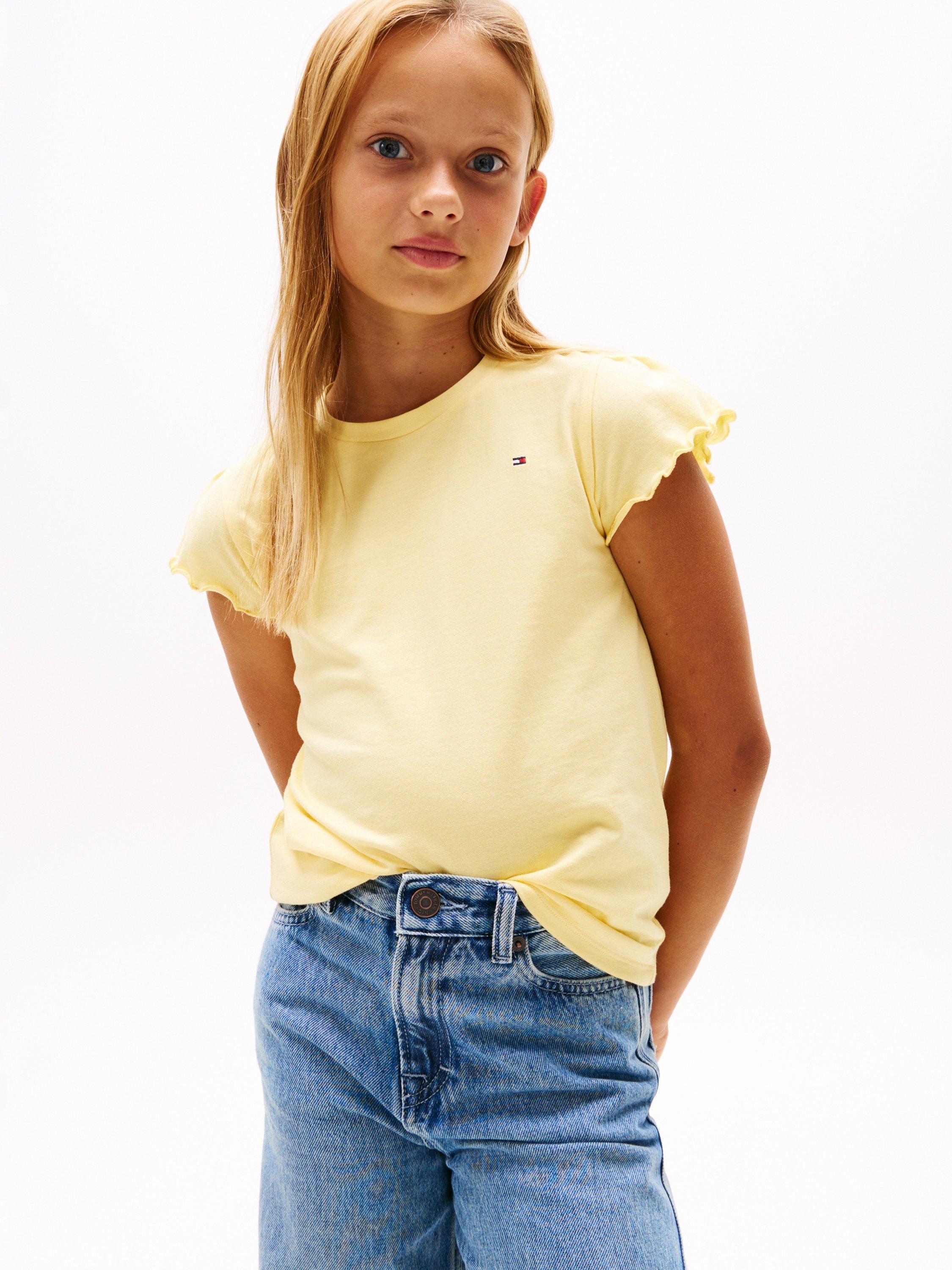Product image 4 of 6, which shows Tommy Hilfiger Kids' Ruffle Short Sleeve T-Shirt, Citronella, 4 years