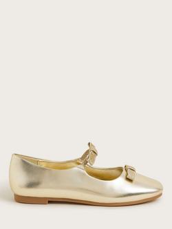 Monsoon Kids' Double Bow Ballerina Flat Shoes, Gold, Gold