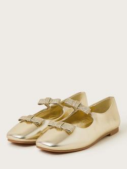 Monsoon Kids' Double Bow Ballerina Flat Shoes, Gold - view 2, Gold